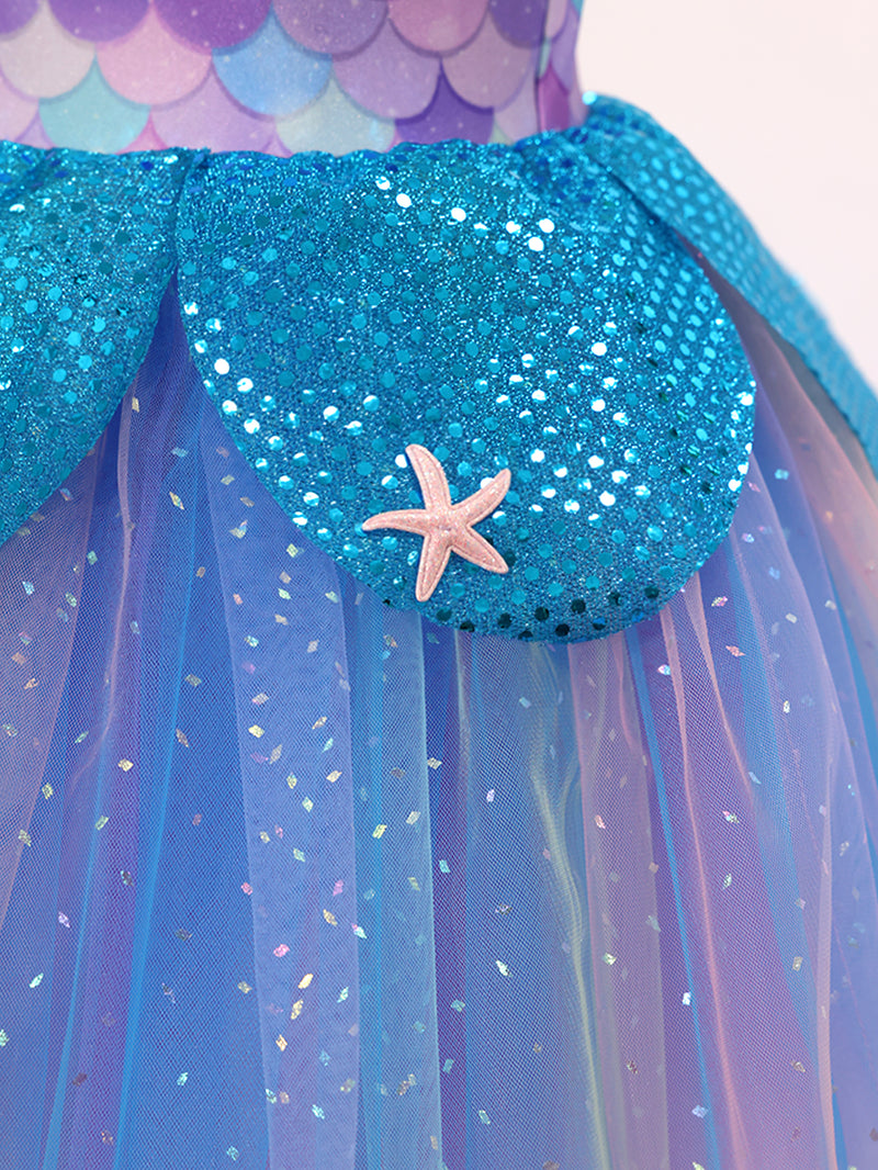 Girls Mermaid Scale Tutu Dress, Sparkly Ocean Theme Dress-ALP0114