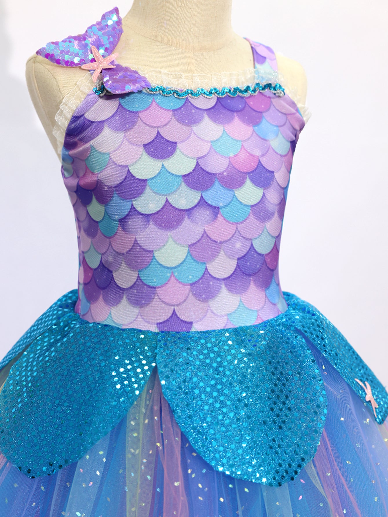 Girls Mermaid Scale Tutu Dress, Sparkly Ocean Theme Dress-ALP0114