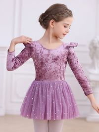 Classic Preschool Girl Shining Ballet Dance jumpsuit Long Sleeve