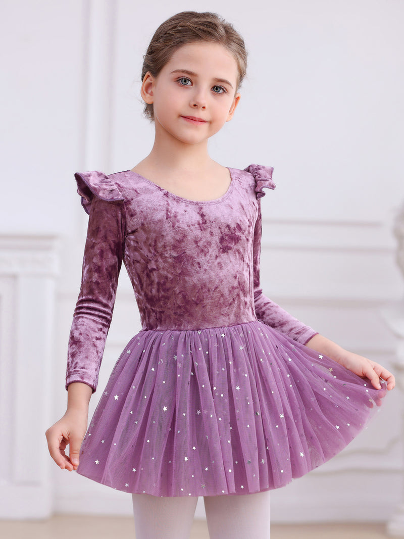 Classic Preschool Girl Shining Ballet Dance jumpsuit Long Sleeve