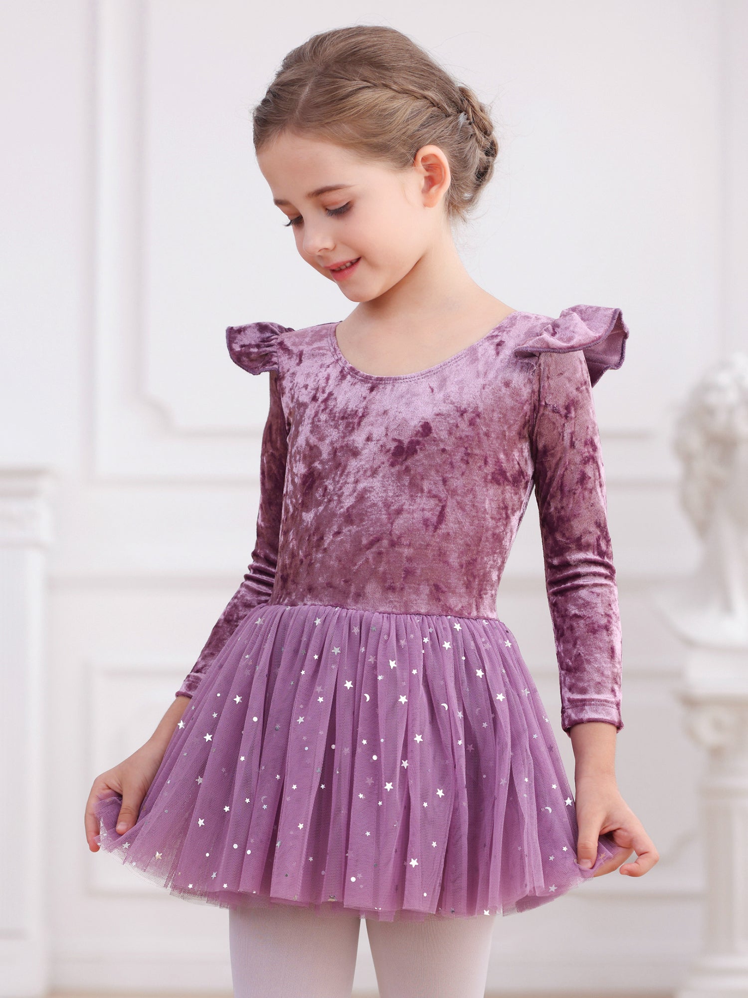 Classic Preschool Girl Shining Ballet Dance jumpsuit Long Sleeve