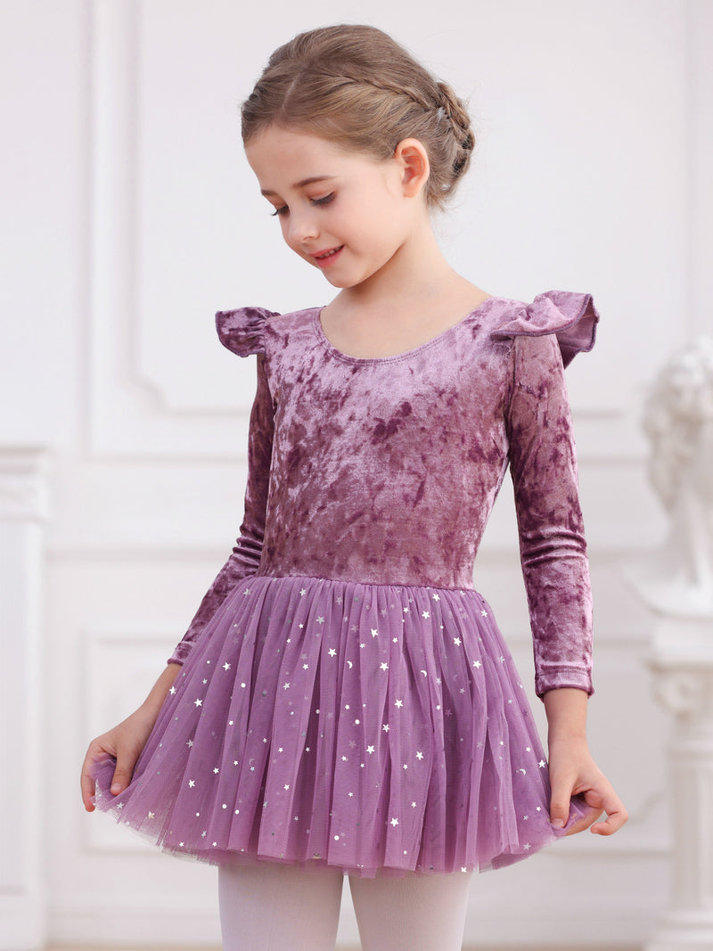 Classic Preschool Girl Shining Ballet Dance jumpsuit Long Sleeve