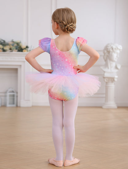 Sparkly Rainbow Twirl Dress | Star-Patterned Dancewear & Gymnastics Leotard | Unicorn Lover's Dream Gift | Ready to Ship!-AM312