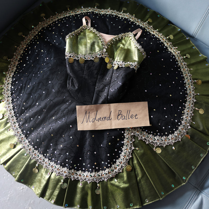Gold and Black Embellished Ballet Tutu Dress with Coin Details 锟斤拷 Girls' Performance Wear - MDT0040