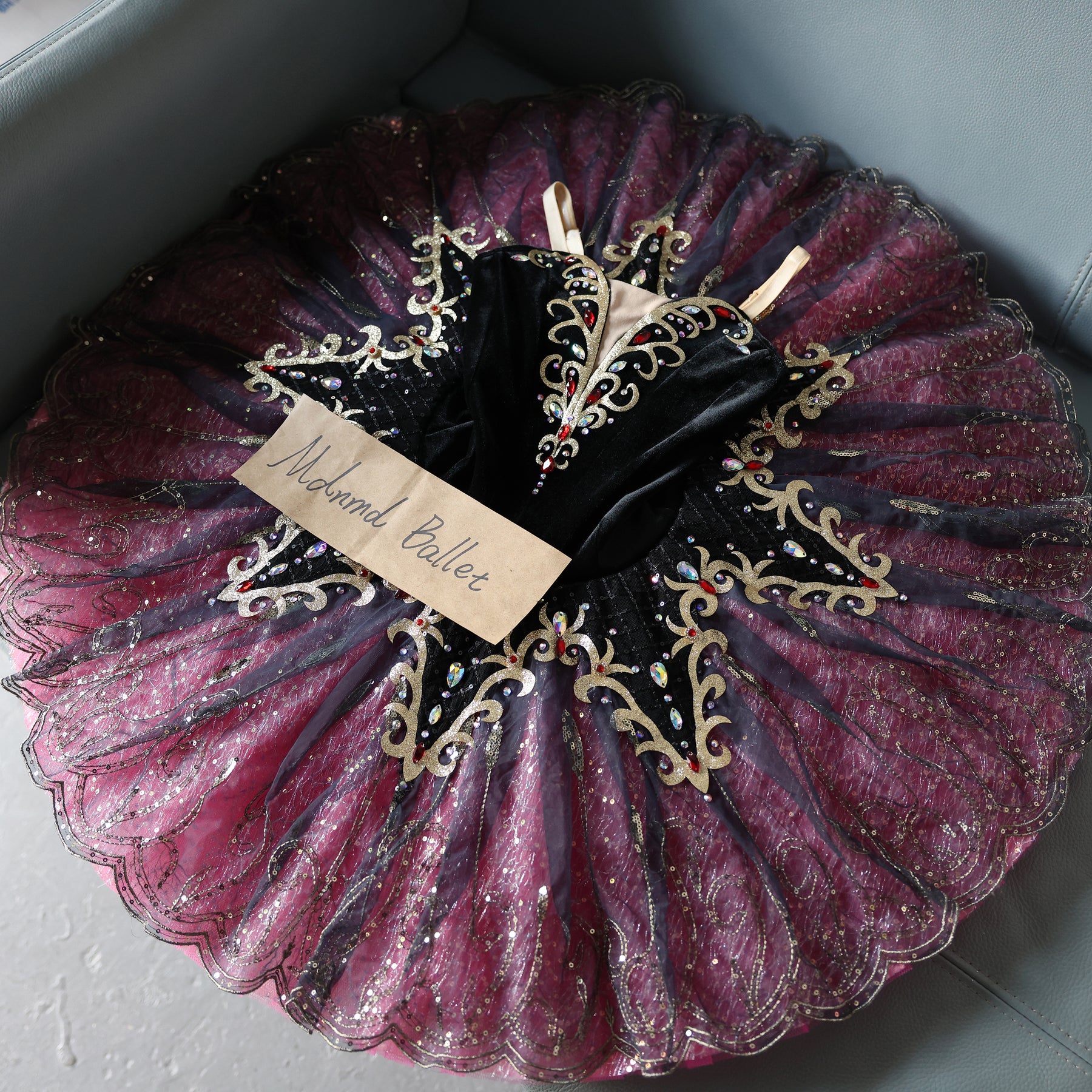 Elegant Black and Purple Embellished Ballet Tutu Dress 閿熸枻鎷 Rhinestone Accents - MDT1071