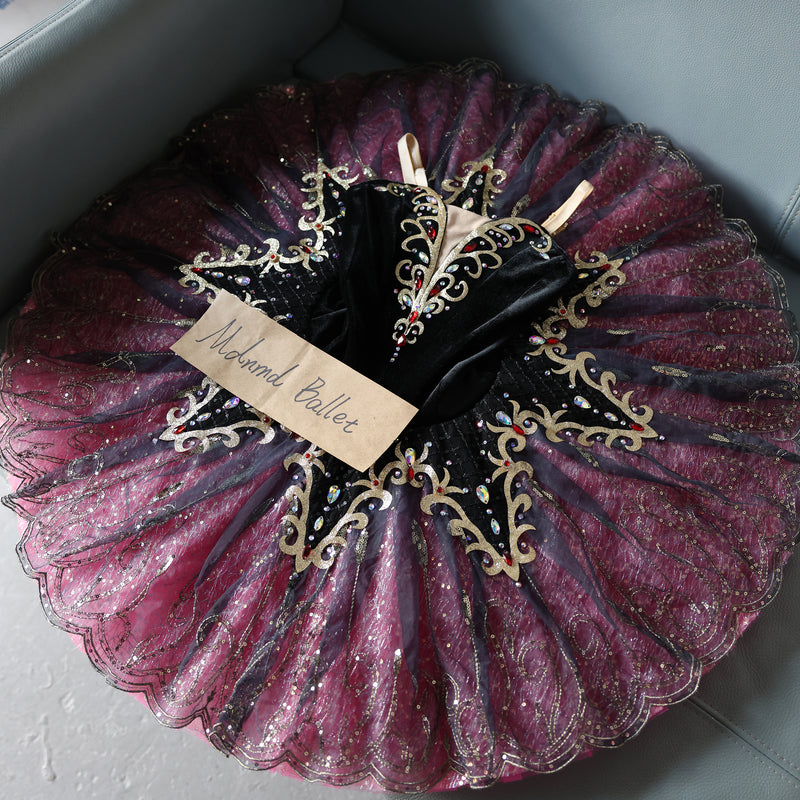 Elegant Black and Purple Embellished Ballet Tutu Dress 閿熸枻鎷 Rhinestone Accents - MDT1071