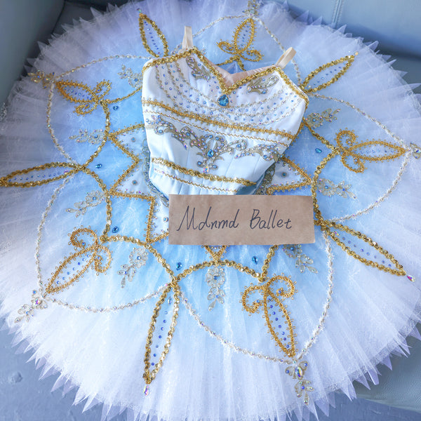Adorable Light Blue Tutu for Ballet - Embellished with Gold Sequins and Beads-MDT0855
