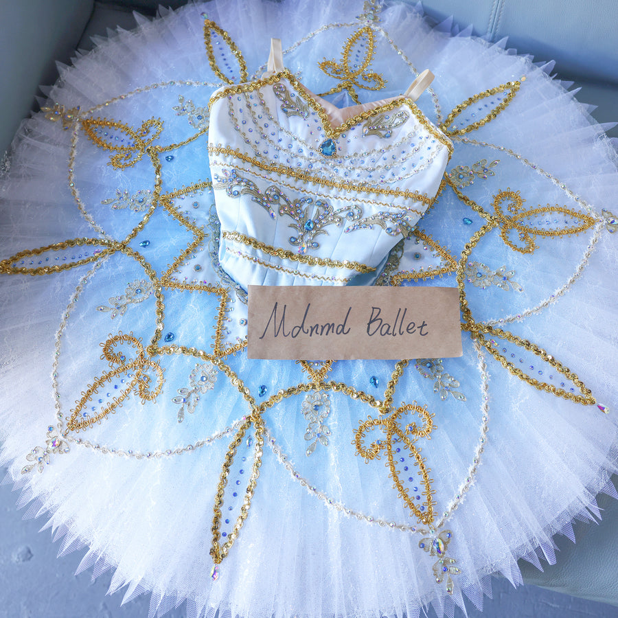 Adorable Light Blue Tutu for Ballet - Embellished with Gold Sequins and Beads-MDT0855