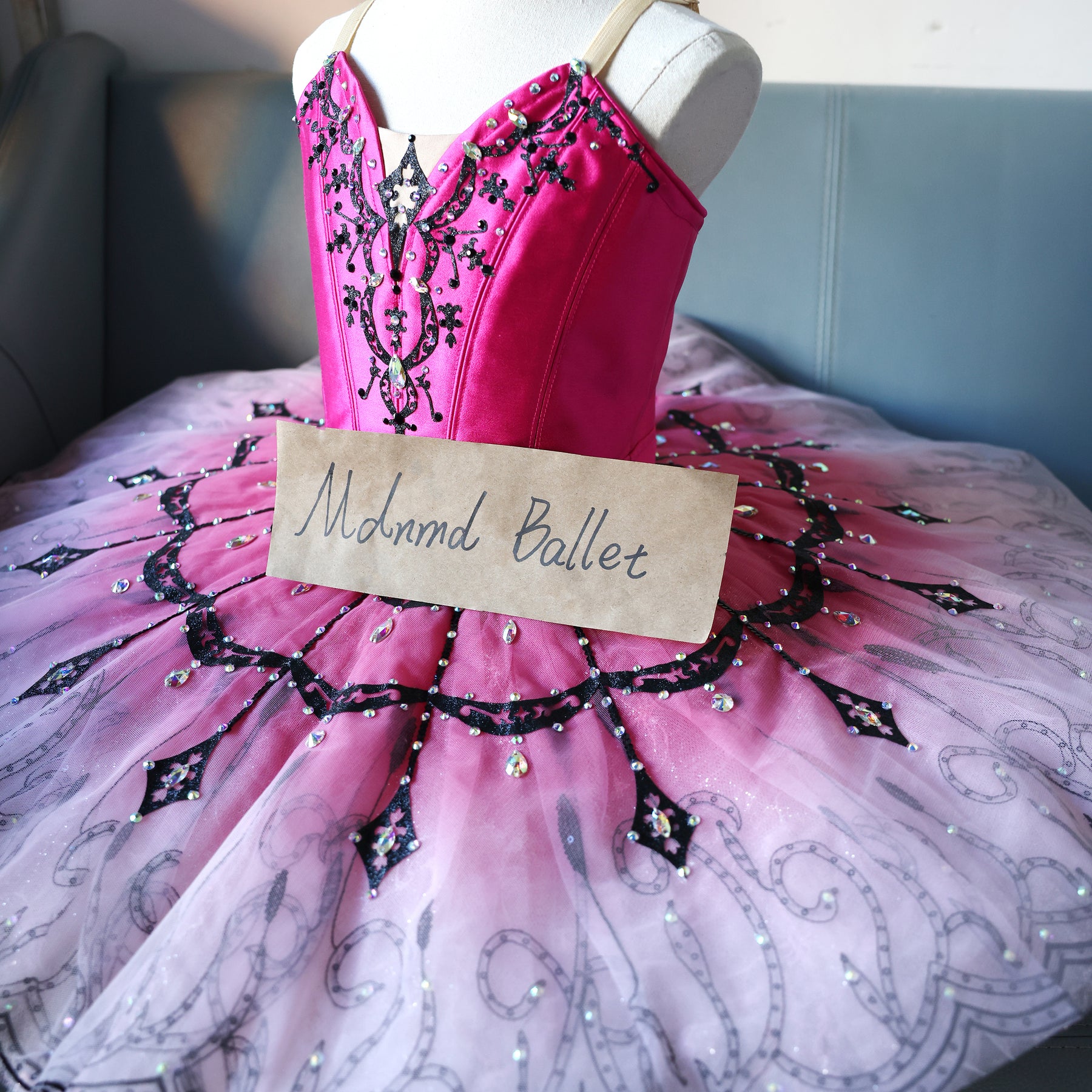 Pink & Black Rhinestone Ballet Tutu - Stage Performance Costume - MDT0814