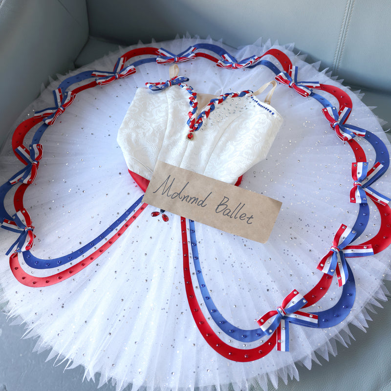 Patriotic Red, White, and Blue Ballet Tutu Dress for Girls 锟斤拷 Rhinestone Accents - MDT0145
