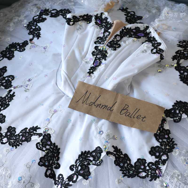White and Black Lace Ballet Tutu Dress for Girls – Elegant Performance Wear - MDT0160