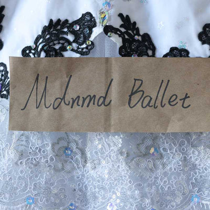 White and Black Lace Ballet Tutu Dress for Girls – Elegant Performance Wear - MDT0160
