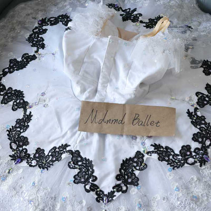 White and Black Lace Ballet Tutu Dress for Girls – Elegant Performance Wear - MDT0160