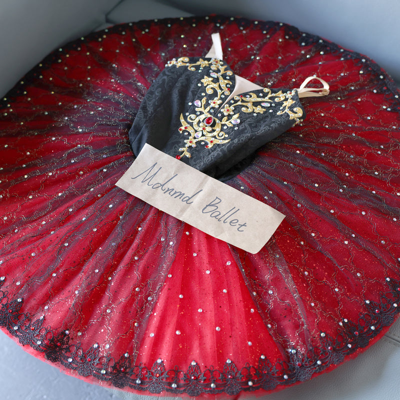 Spanish Style Ballet Tutu with Embroidered Bodice and Red Tulle Skirt - MDT0087