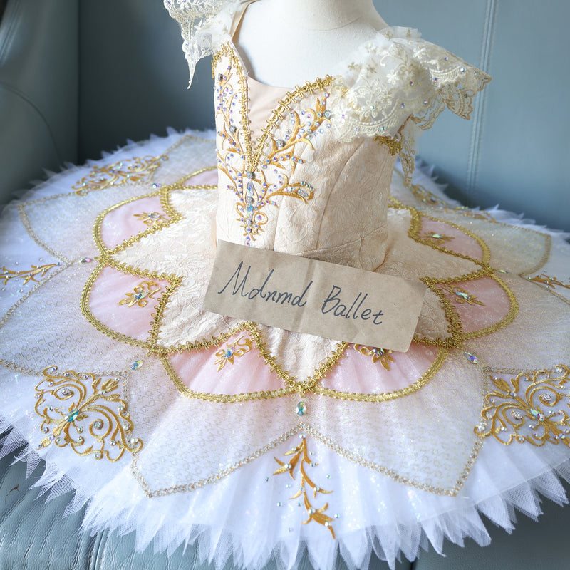 Floral Lace and Beaded Ballet Performance Tutu Dress for Girls - MDT0255