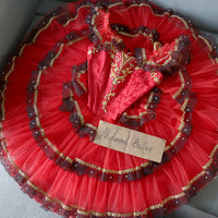Spanish-Style Ballet Tutu Costume 锟斤拷 Red & Black Lace with Gold Accents - MDT0591