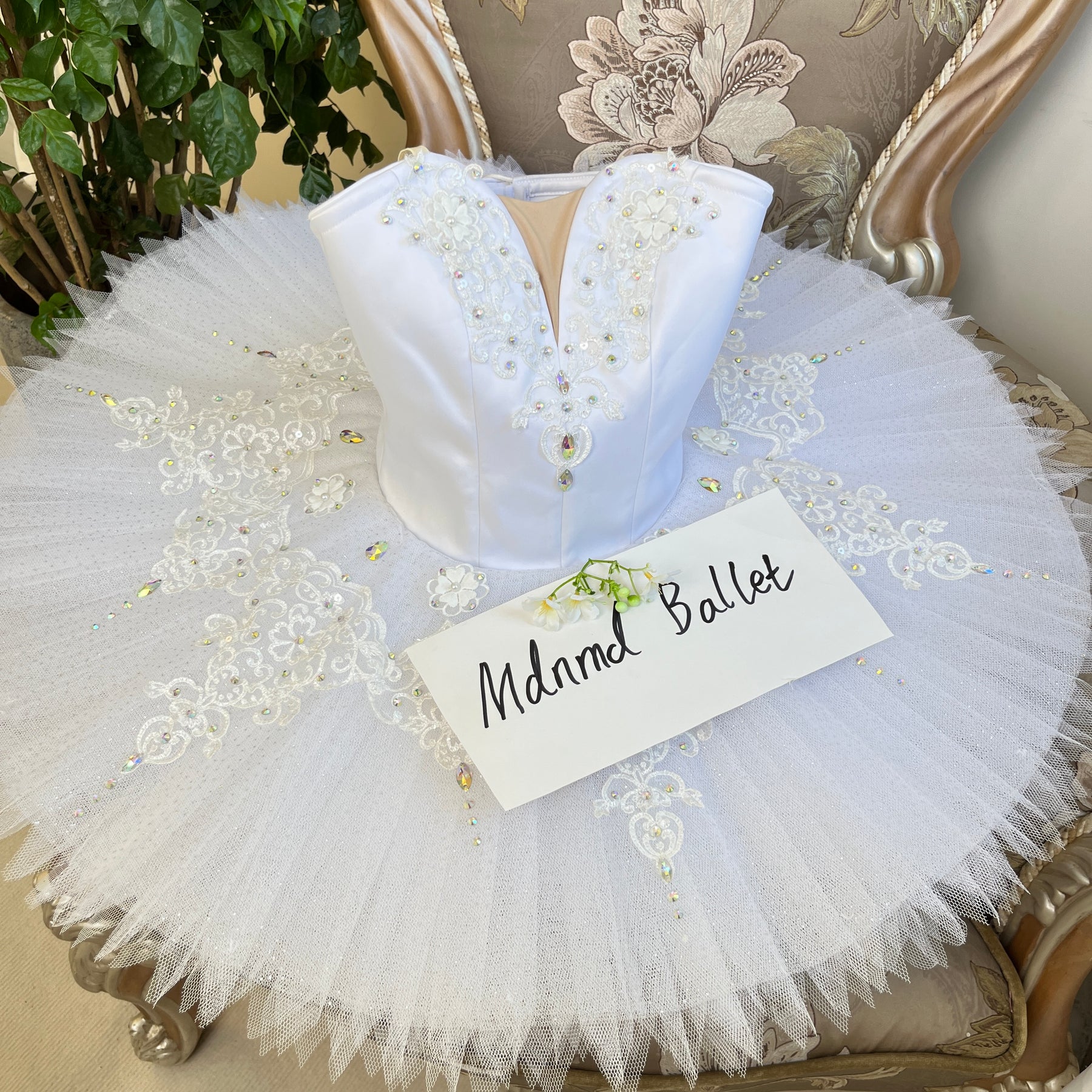White Lace Ballet Tutu Dress for Girls 锟斤拷 Rhinestone Embellished Performance Wear - MDT0164