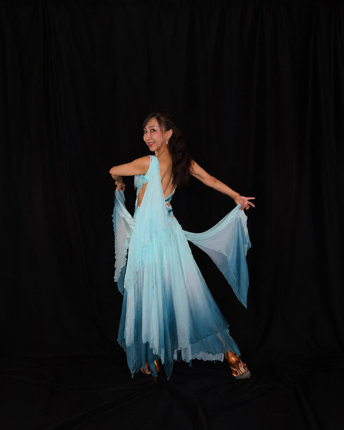 Aqua Teal Ombre Ballroom Dance Dress