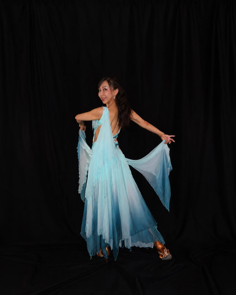 Aqua Teal Ombre Ballroom Dance Dress