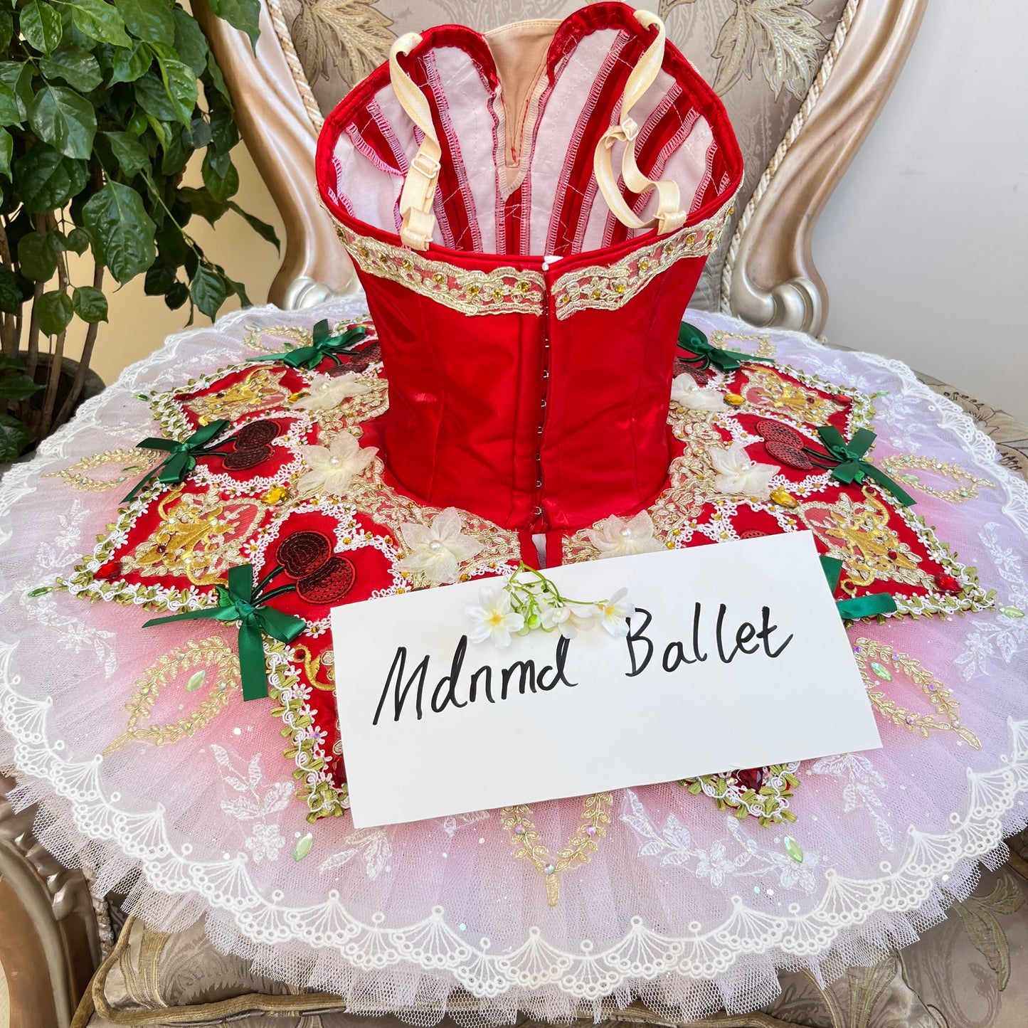 Exquisite Red & Gold Embroidered Classical Ballet Tutu for Dancers - MDT0948