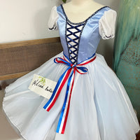 Exquisite Blue Ballet Gown with Puff Sleeves and Lacing Detail-MDC0105