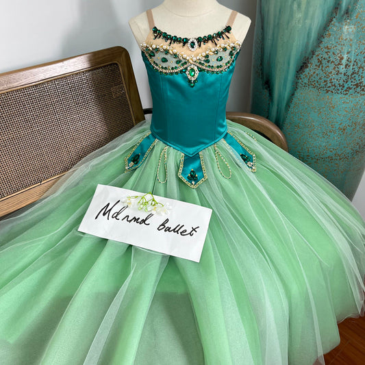 Professional Emerald - Themed Ballet Gown | Gemstone - Embellished | Ideal for Ballet Competitions-MDC1066