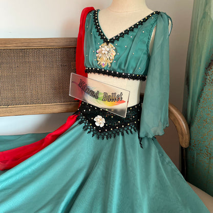 Green Pirate Miduo Long Dress | Professional Split - Style Pirate Ballet Gown for Dancers | Ballet Performance Costume-MDC1070