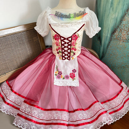 Romantic Red Lace - trimmed Ballet Dresses for Girls: Handmade Dreamy Swan Lake - inspired Long Skirts-MDC1082