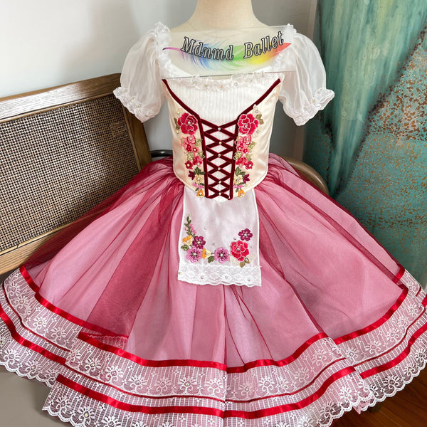 Romantic Red Lace - trimmed Ballet Dresses for Girls: Handmade Dreamy Swan Lake - inspired Long Skirts-MDC1082
