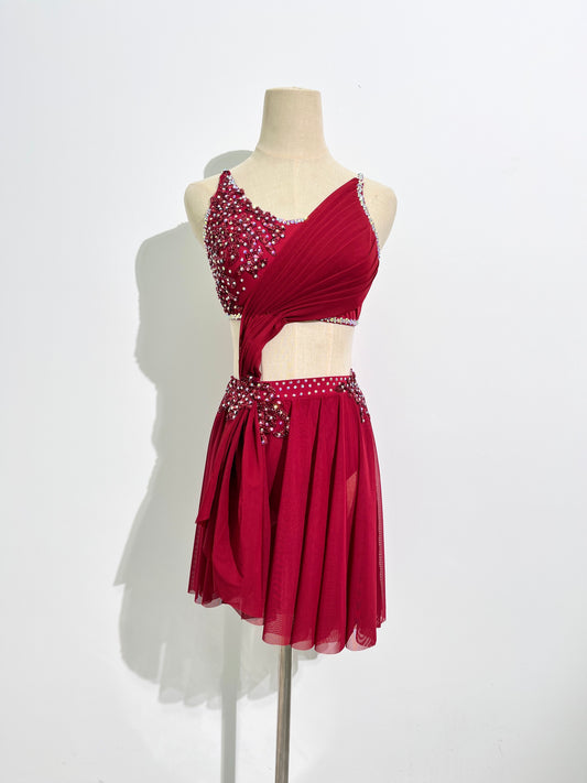 Burgundy Pleated Lyrical Dress