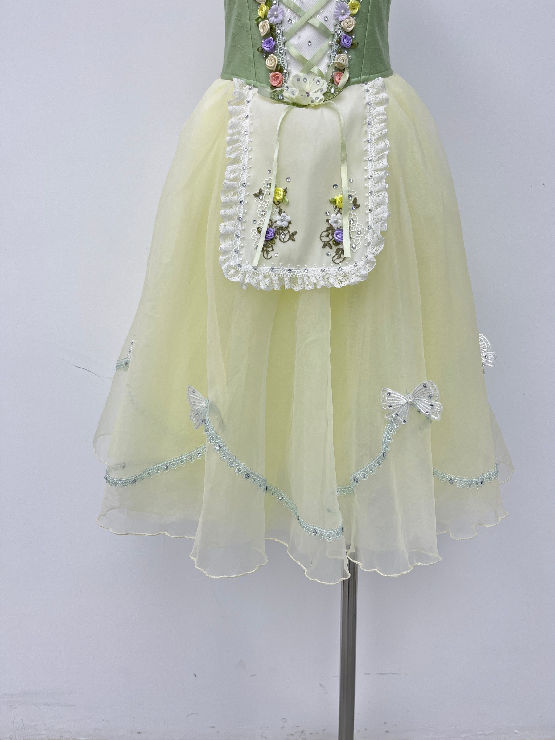 Lemon Sage Floral Peasant Ballet Dress