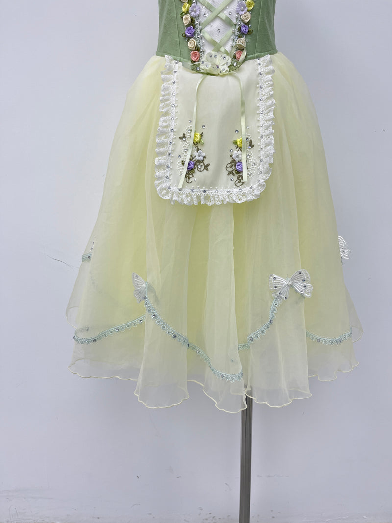 Lemon Sage Floral Peasant Ballet Dress