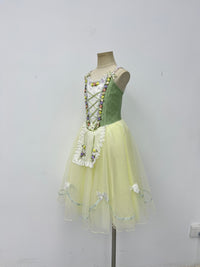Lemon Sage Floral Peasant Ballet Dress