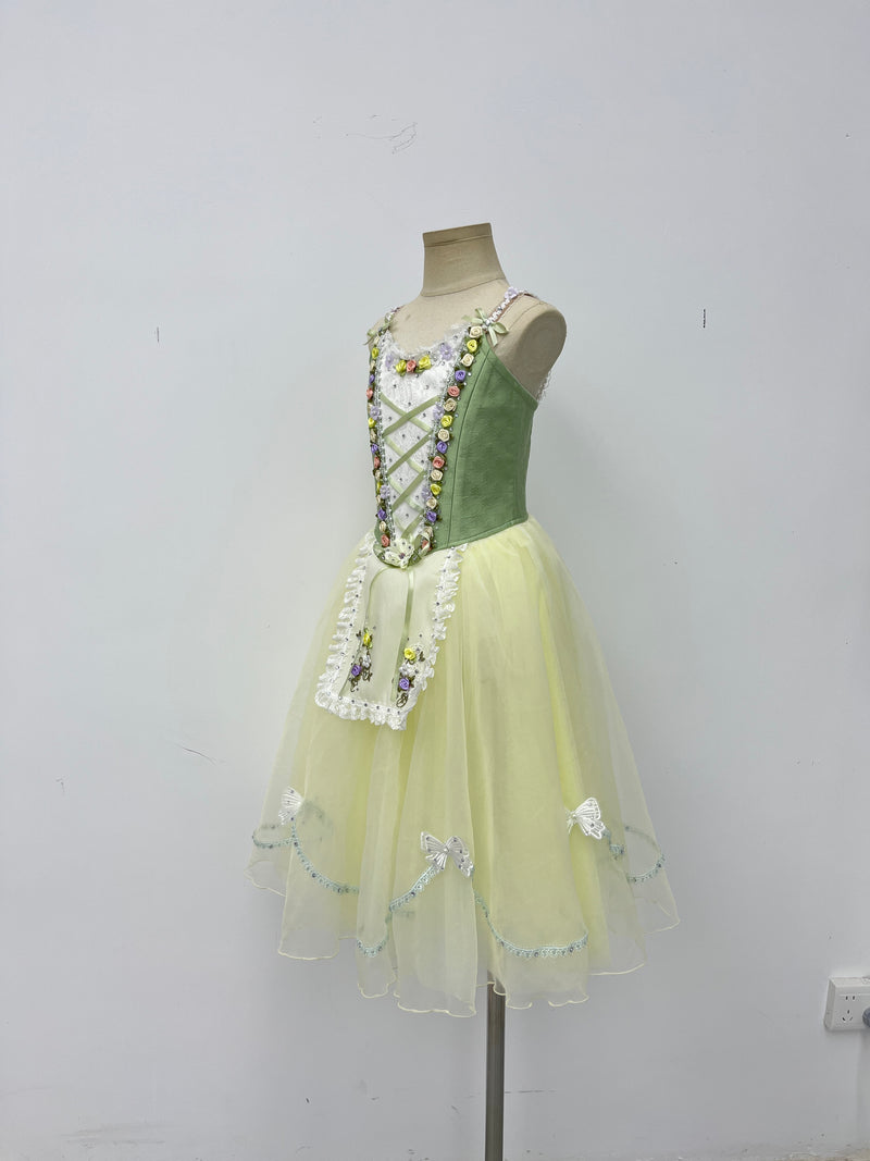 Lemon Sage Floral Peasant Ballet Dress