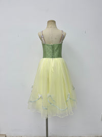 Lemon Sage Floral Peasant Ballet Dress