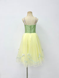 Lemon Sage Floral Peasant Ballet Dress