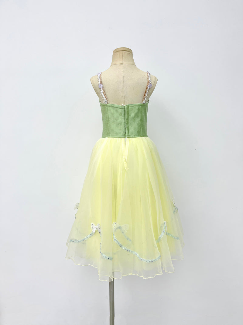 Lemon Sage Floral Peasant Ballet Dress