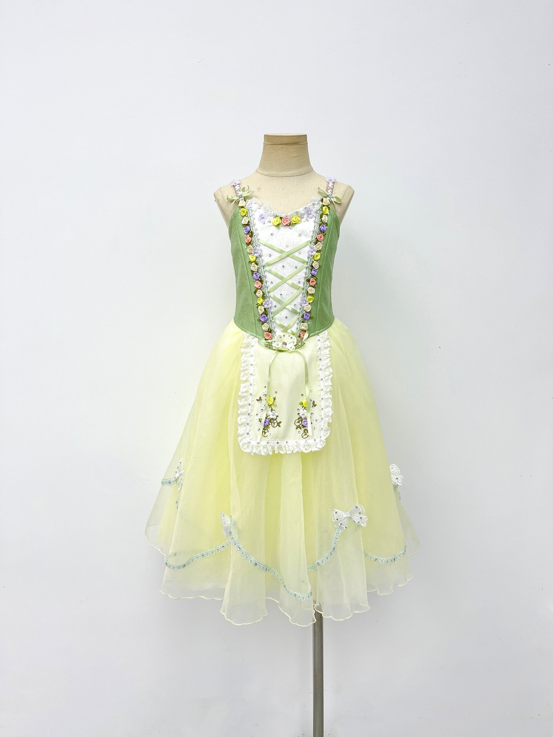 Lemon Sage Floral Peasant Ballet Dress