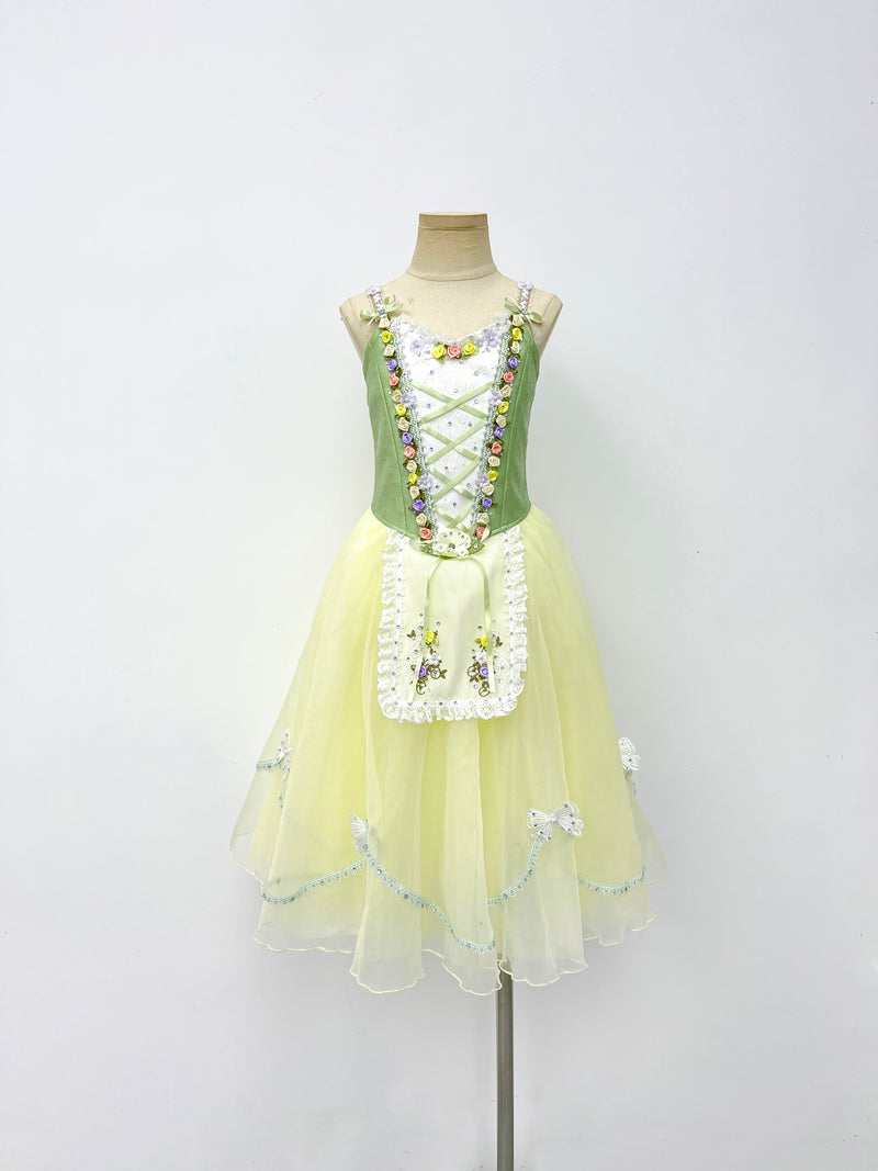Lemon Sage Floral Peasant Ballet Dress