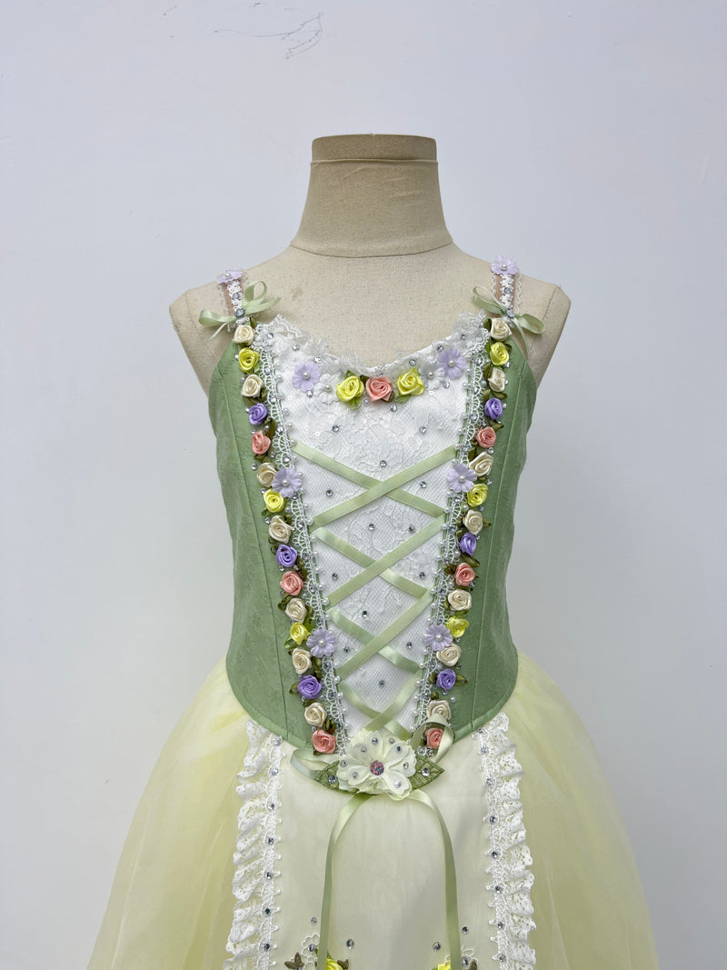Lemon Sage Floral Peasant Ballet Dress