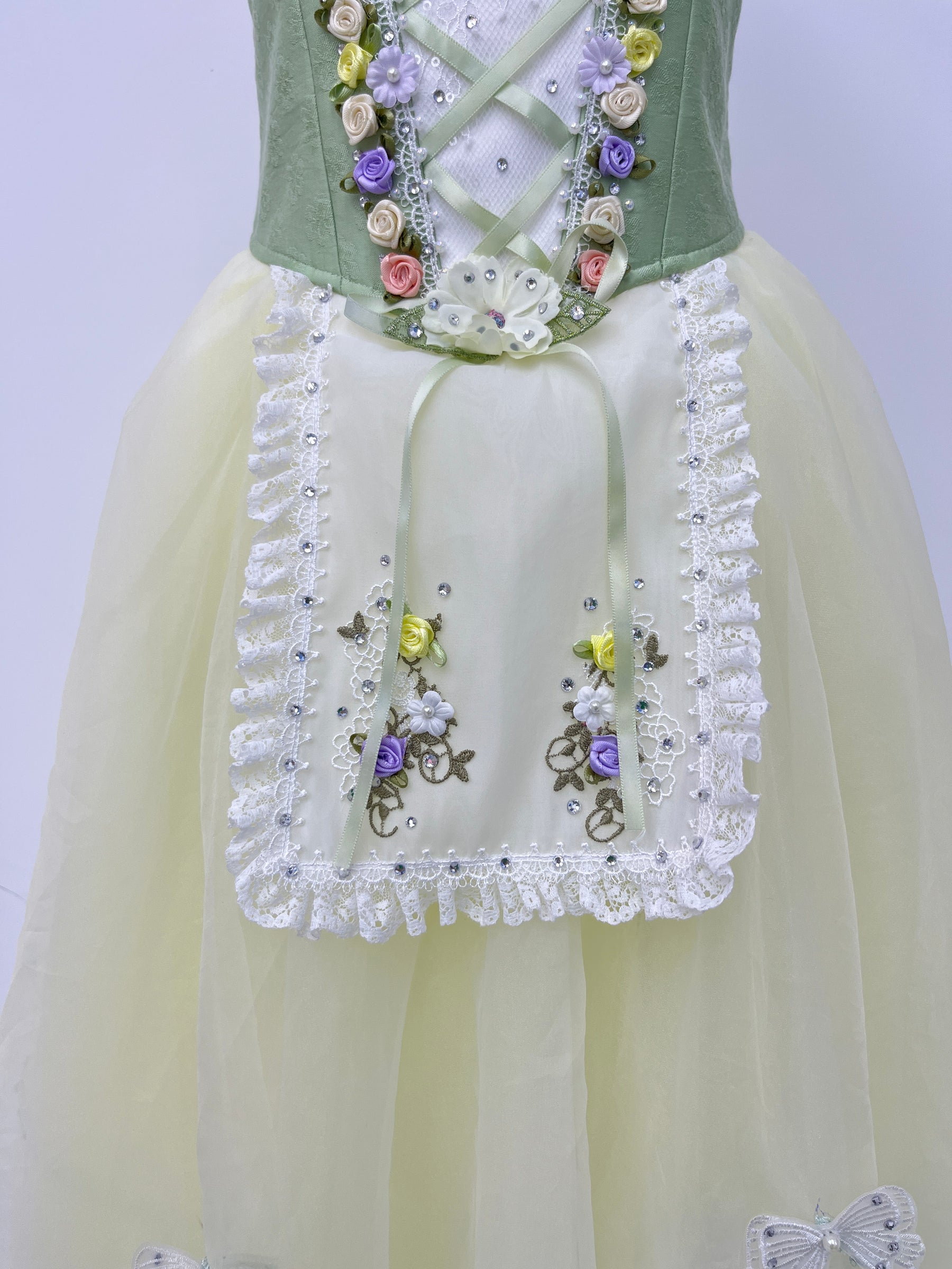 Lemon Sage Floral Peasant Ballet Dress