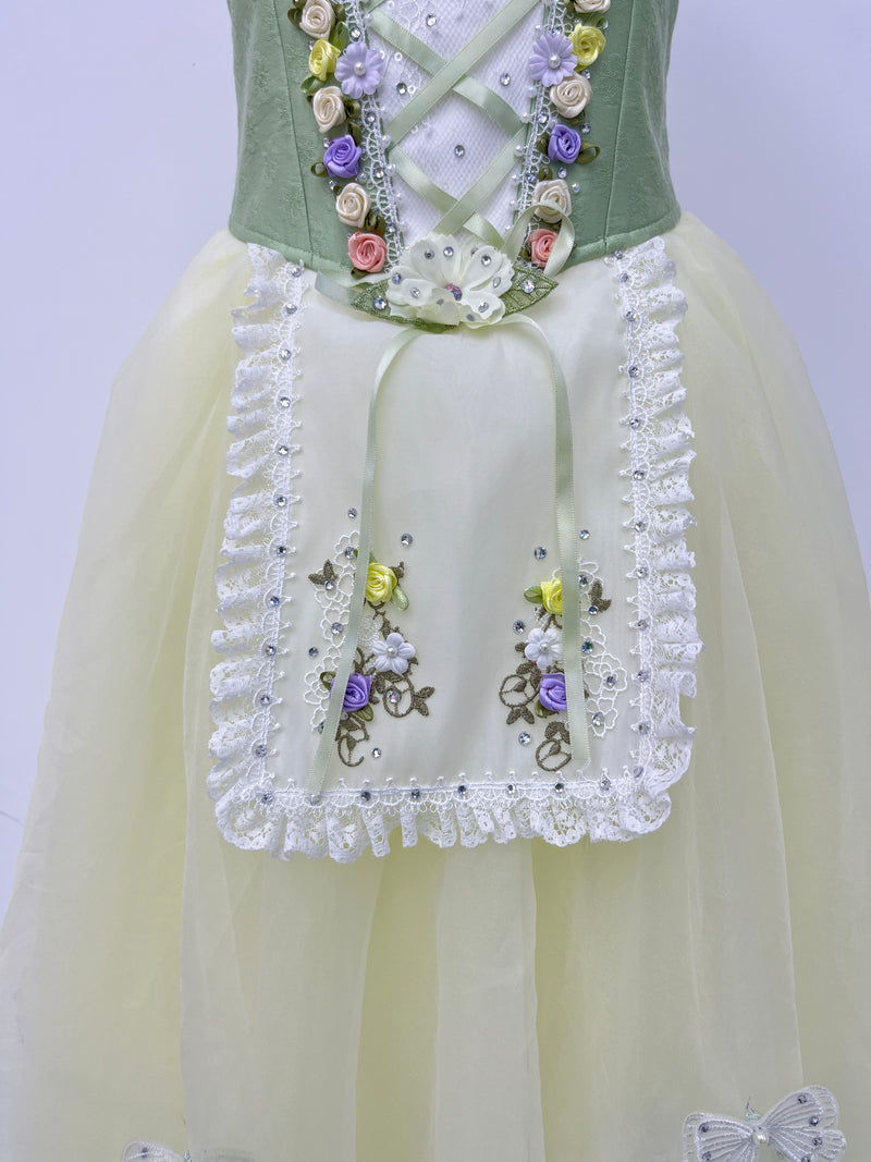Lemon Sage Floral Peasant Ballet Dress