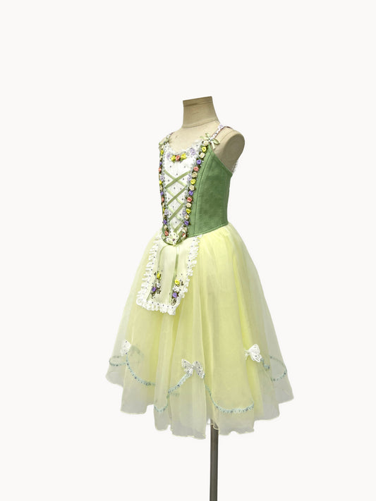 Lemon Sage Floral Peasant Ballet Dress
