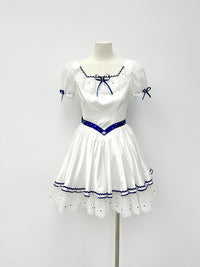 White Navy Bow Sailor Ballet Dress