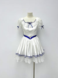 White Navy Bow Sailor Ballet Dress