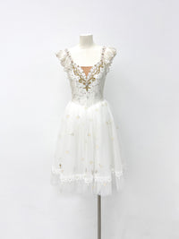 Ivory Gold Ruffle Romantic Ballet Dress