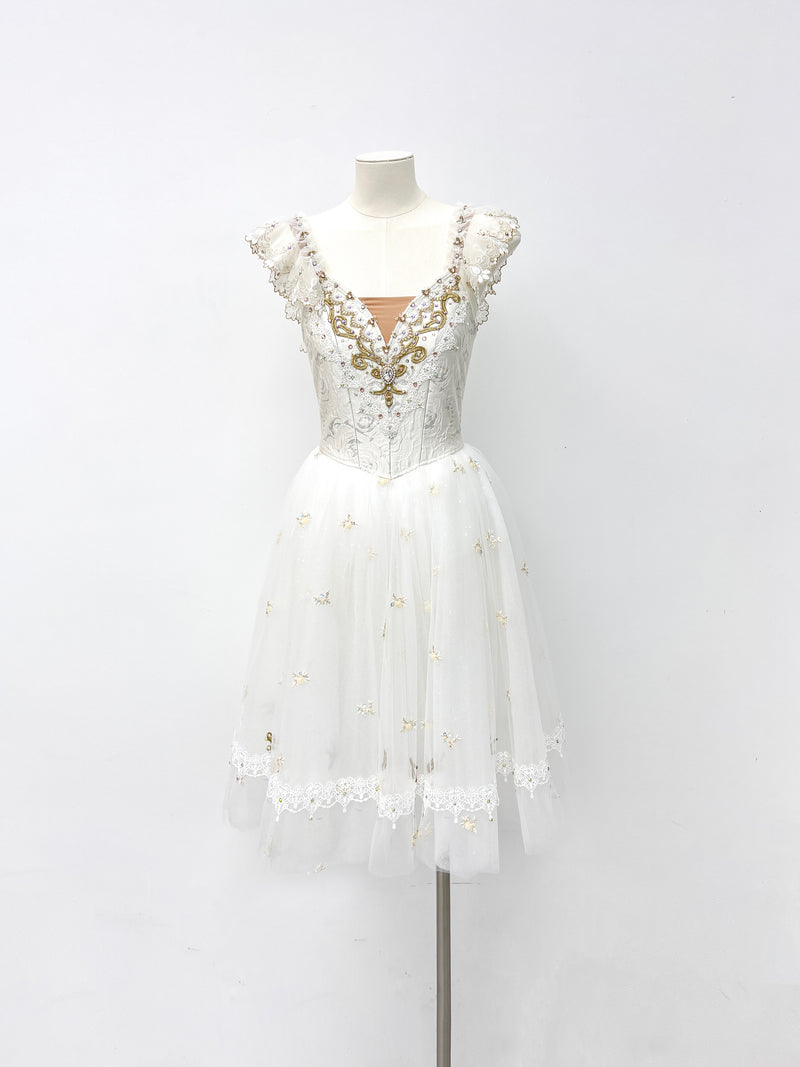 Ivory Gold Ruffle Romantic Ballet Dress