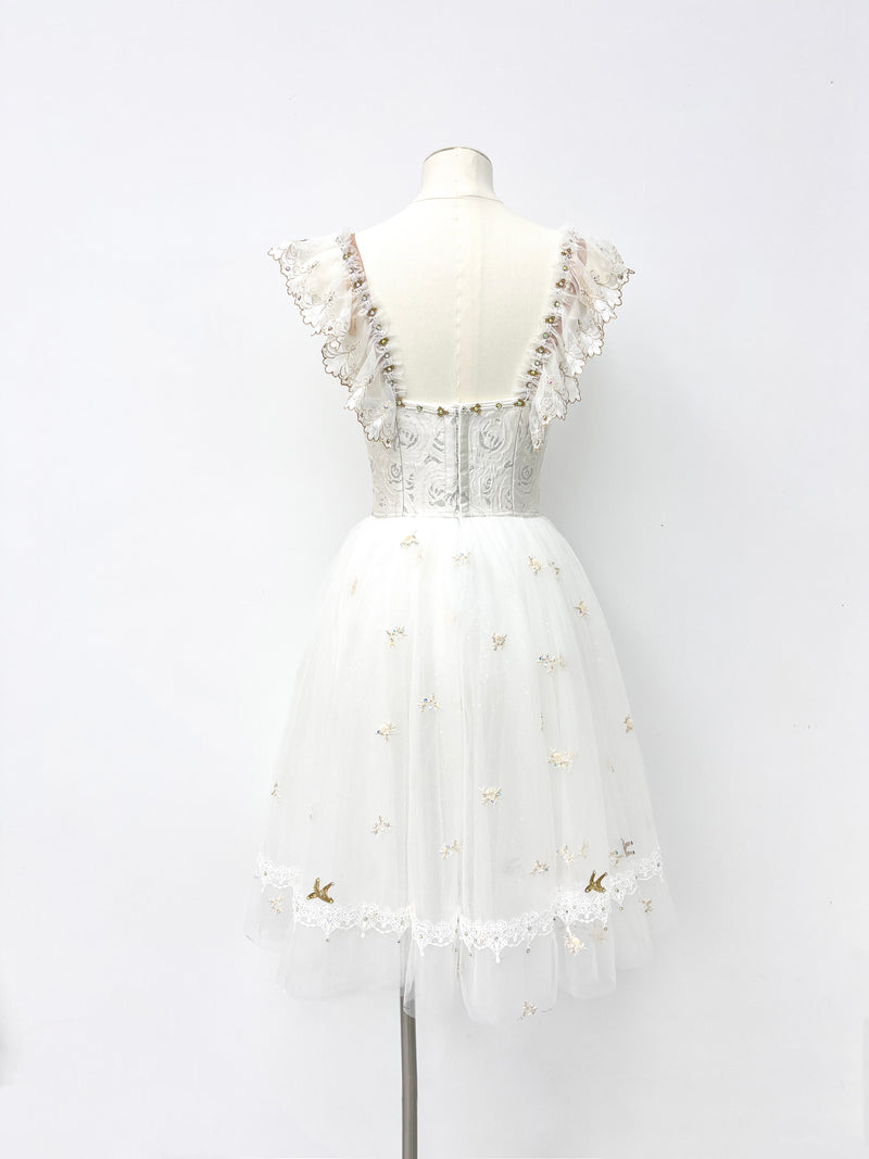Ivory Gold Ruffle Romantic Ballet Dress