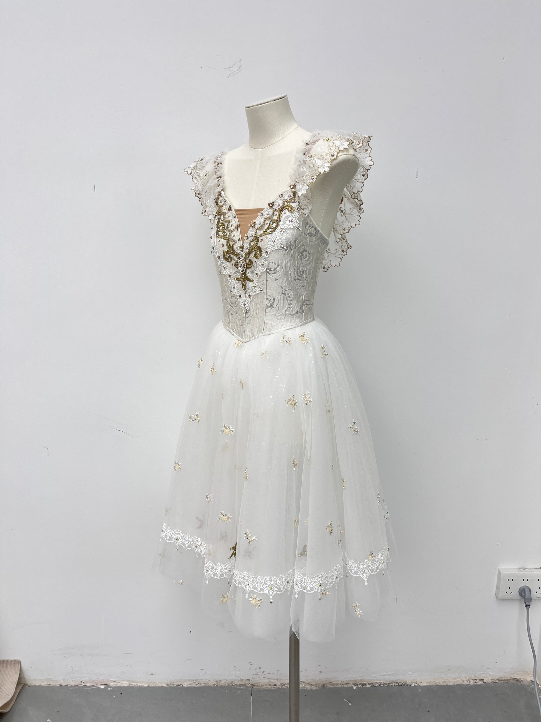 Ivory Gold Ruffle Romantic Ballet Dress