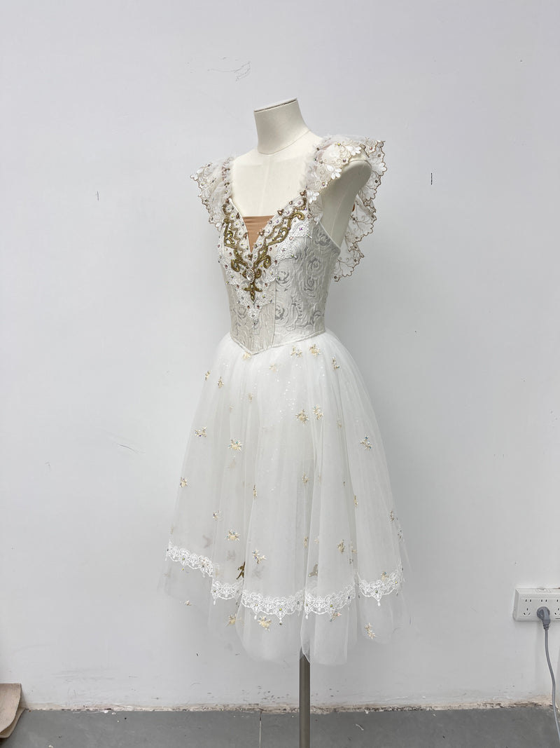 Ivory Gold Ruffle Romantic Ballet Dress